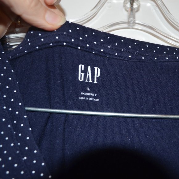 GAP Navy Blue White Polkadots Prints Short Sleeves Soft Blouse Women L - Picture 3 of 4